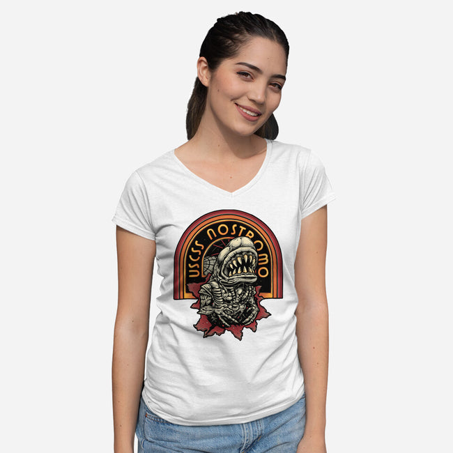 Chest Burster-Womens-V-Neck-Tee-glitchygorilla