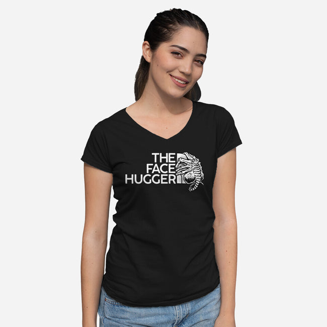 The Face Hugger-Womens-V-Neck-Tee-glitchygorilla