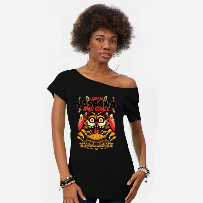 Creepy Cat Lasagna-Womens-Off Shoulder-Tee-Studio Mootant