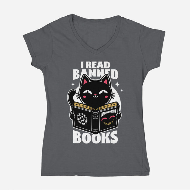 Cat Book Necronomicon-Womens-V-Neck-Tee-Studio Mootant