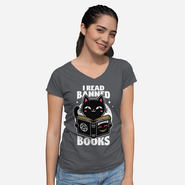 Cat Book Necronomicon-Womens-V-Neck-Tee-Studio Mootant