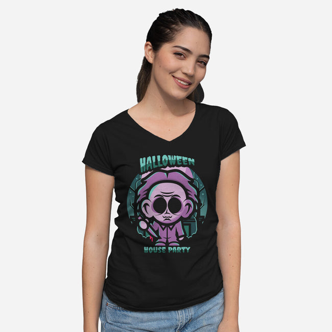 Halloween House Party-Womens-V-Neck-Tee-jrberger