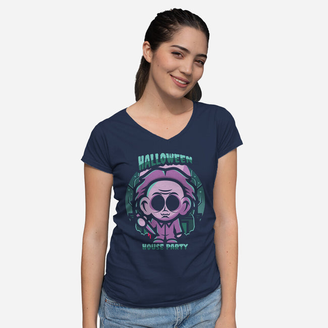 Halloween House Party-Womens-V-Neck-Tee-jrberger