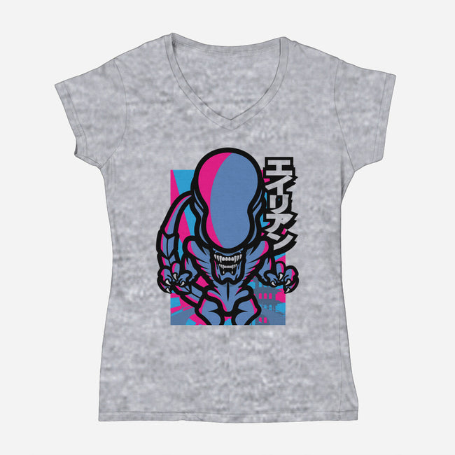 Alien Attack-Womens-V-Neck-Tee-jrberger