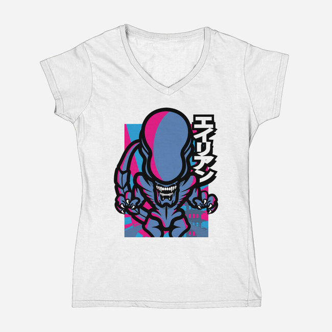 Alien Attack-Womens-V-Neck-Tee-jrberger