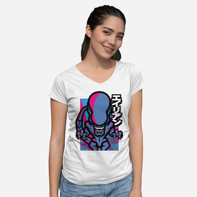 Alien Attack-Womens-V-Neck-Tee-jrberger