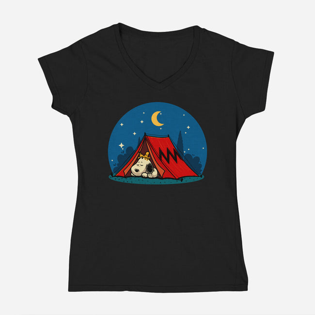 Beagle Camping-Womens-V-Neck-Tee-erion_designs