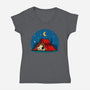 Beagle Camping-Womens-V-Neck-Tee-erion_designs