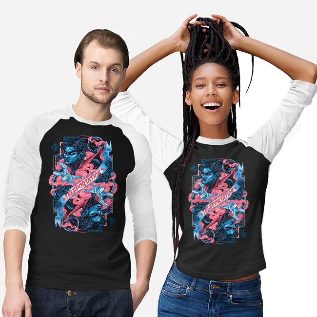 Teleportation Card-Unisex-Baseball-Tee-glitchygorilla