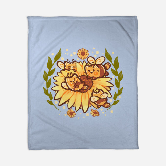 Sunflower Cat Bee-None-Fleece-Blanket-TechraNova