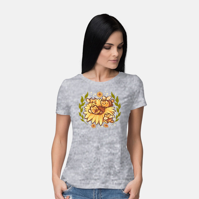 Sunflower Cat Bee-Womens-Basic-Tee-TechraNova