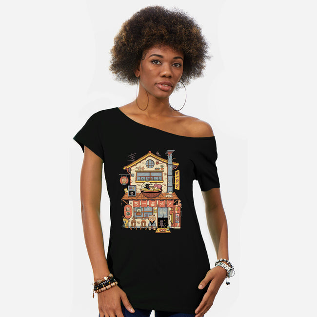 Ramen Neko House-Womens-Off Shoulder-Tee-vp021