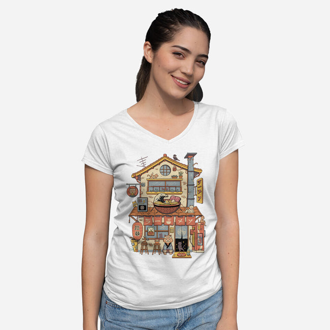 Ramen Neko House-Womens-V-Neck-Tee-vp021