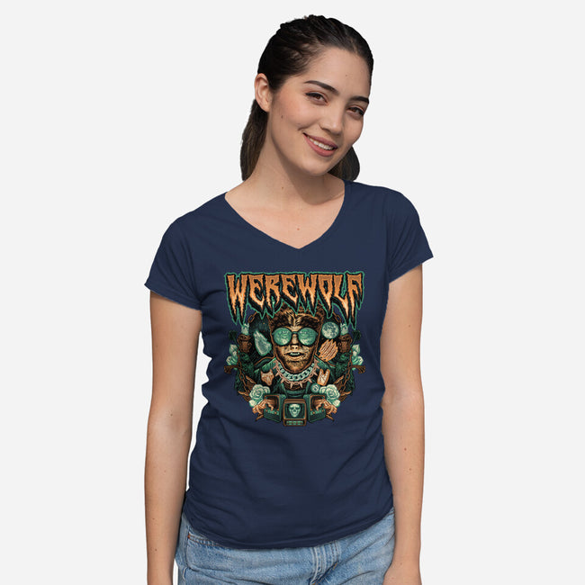 Punk Wolf-Womens-V-Neck-Tee-glitchygorilla