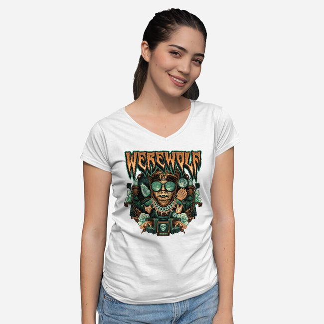 Punk Wolf-Womens-V-Neck-Tee-glitchygorilla