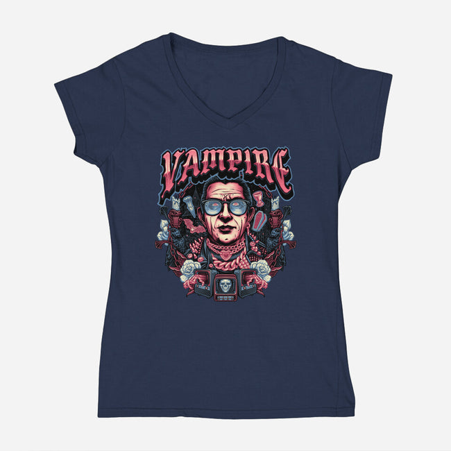 Punk Vampire-Womens-V-Neck-Tee-glitchygorilla