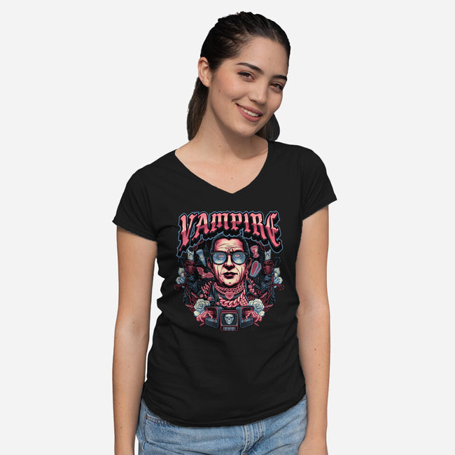 Punk Vampire-Womens-V-Neck-Tee-glitchygorilla