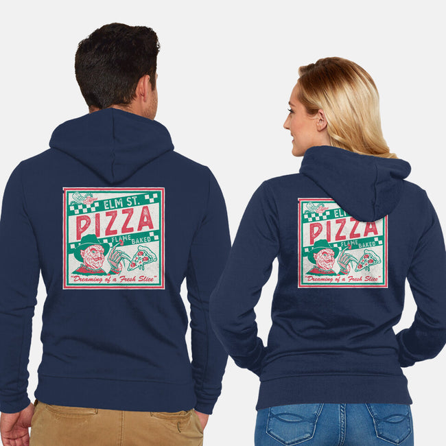 Elm St Pizza-Unisex-Zip-Up-Sweatshirt-Nemons