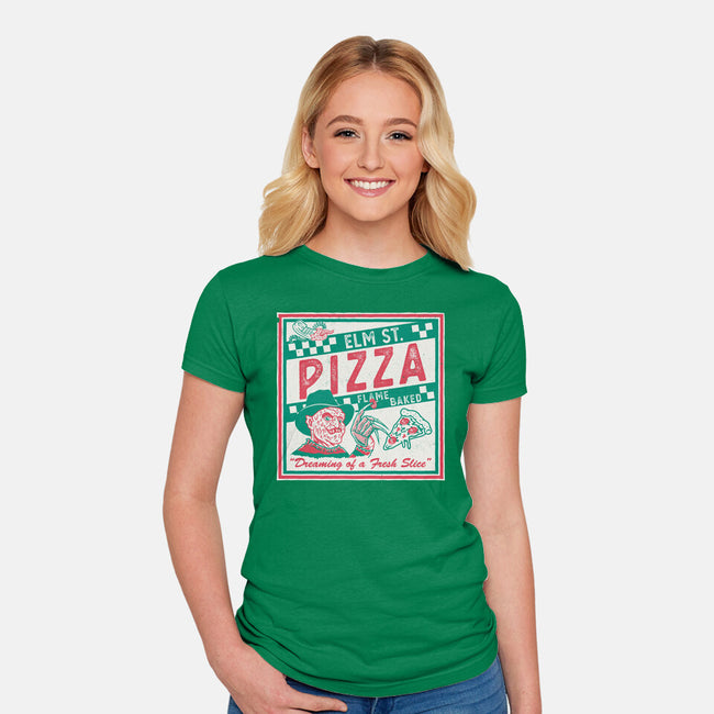 Elm St Pizza-Womens-Fitted-Tee-Nemons