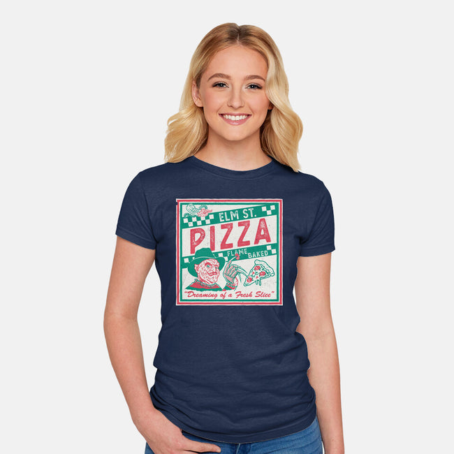 Elm St Pizza-Womens-Fitted-Tee-Nemons