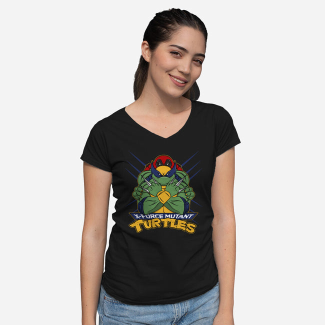 X-Force Mutant Turtles-Womens-V-Neck-Tee-Nieco