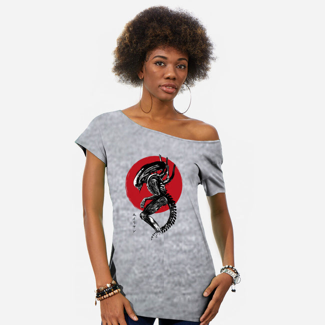 Xenomorph Sumi-e-Womens-Off Shoulder-Tee-DrMonekers