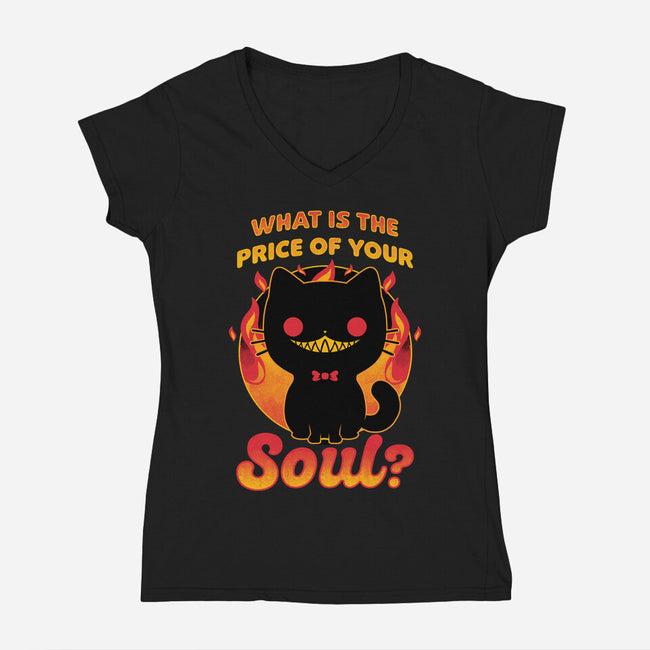 Creepy Cat Buys Souls-Womens-V-Neck-Tee-Studio Mootant