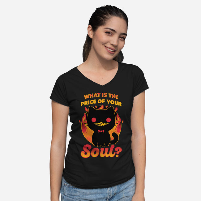 Creepy Cat Buys Souls-Womens-V-Neck-Tee-Studio Mootant