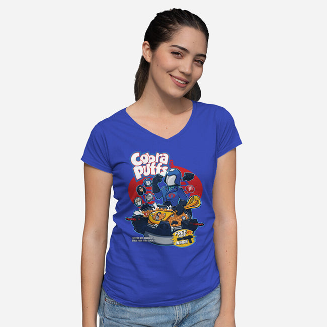 Cobra Puff-Womens-V-Neck-Tee-Jc Jows