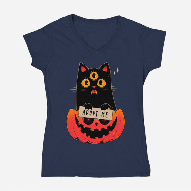 Adopt Spooky Cat-Womens-V-Neck-Tee-GODZILLARGE