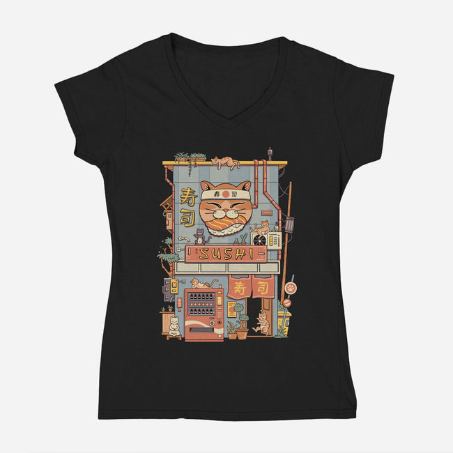 Neko Sushi House-Womens-V-Neck-Tee-vp021