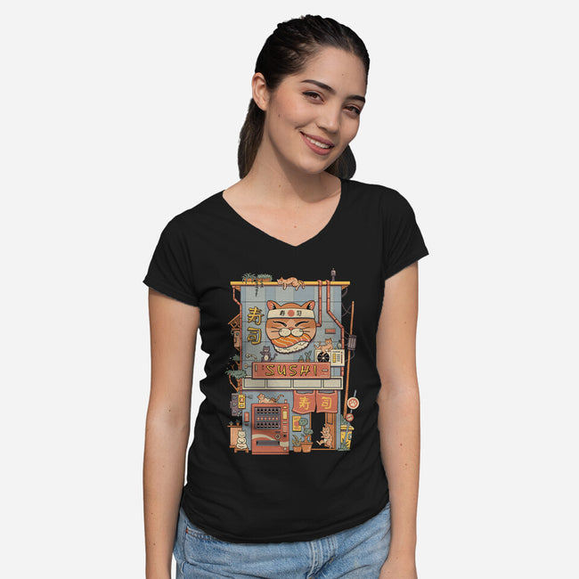 Neko Sushi House-Womens-V-Neck-Tee-vp021