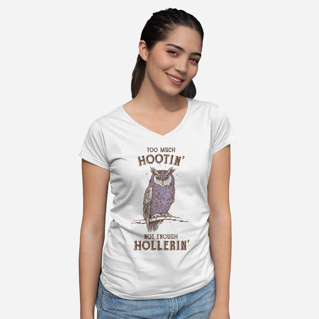 Too Much Hootin-Womens-V-Neck-Tee-kg07