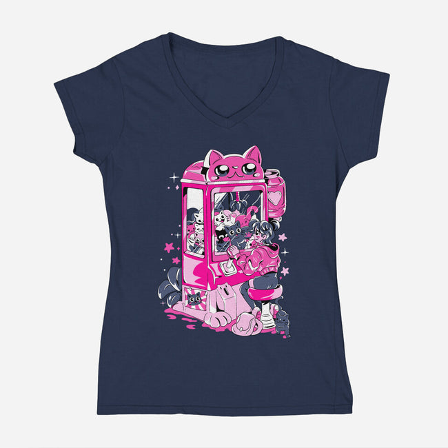 Cat Game-Womens-V-Neck-Tee-yumie