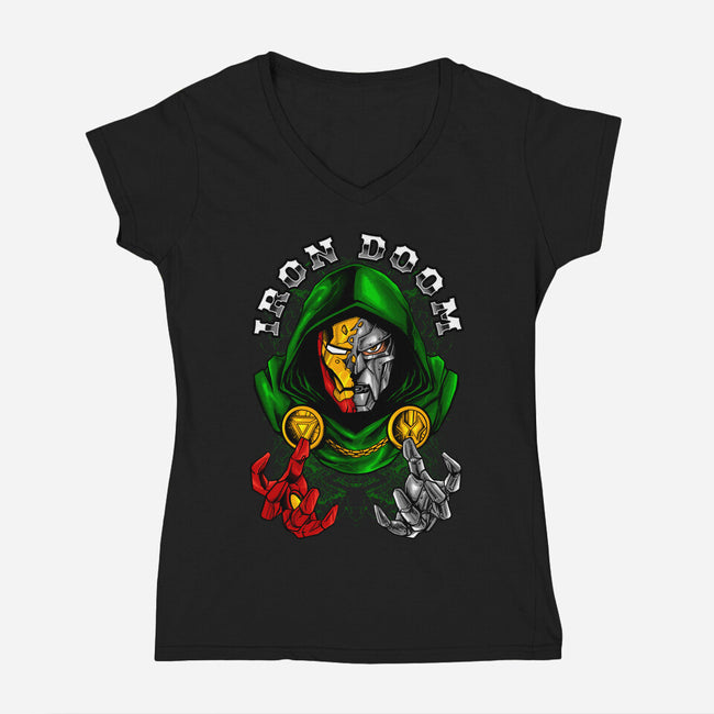 Iron Doom-Womens-V-Neck-Tee-spoilerinc