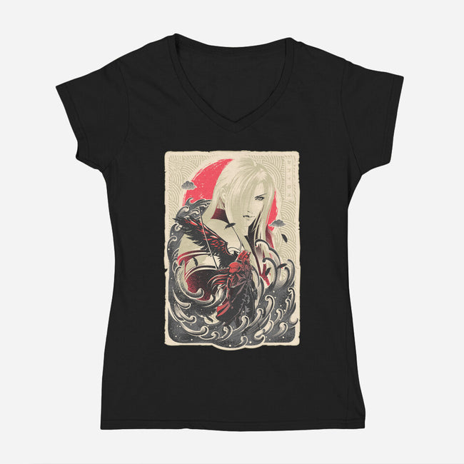 Great Wave Sephiroth-Womens-V-Neck-Tee-hypertwenty