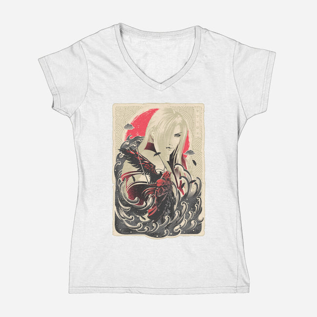 Great Wave Sephiroth-Womens-V-Neck-Tee-hypertwenty