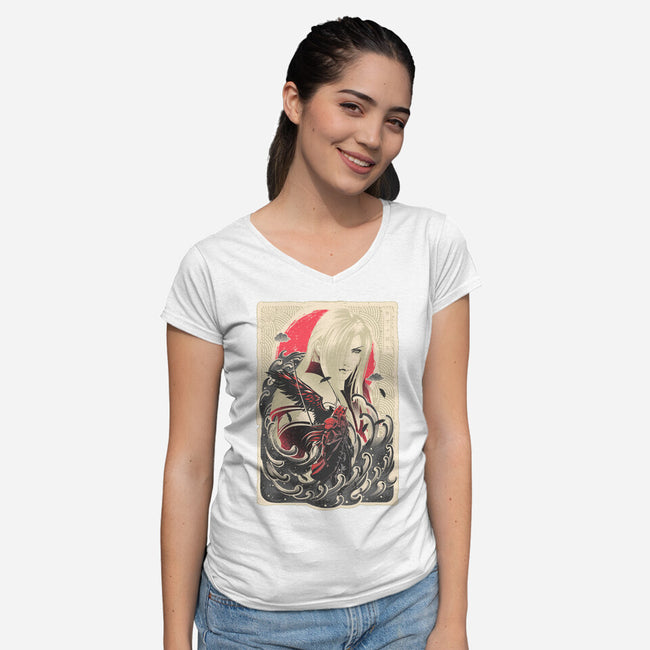 Great Wave Sephiroth-Womens-V-Neck-Tee-hypertwenty