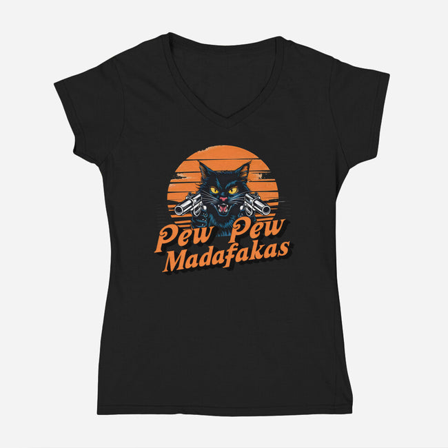 Pew Pew Cat-Womens-V-Neck-Tee-Cool Designs