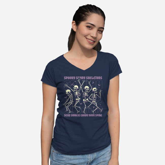 Spooky Skeletons Dance-Womens-V-Neck-Tee-Studio Mootant