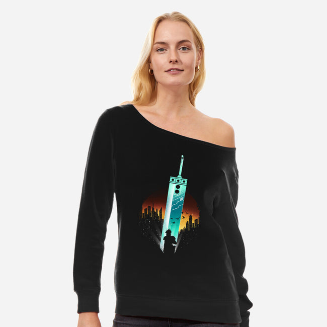 Buster Sword-Womens-Off Shoulder-Sweatshirt-dandingeroz