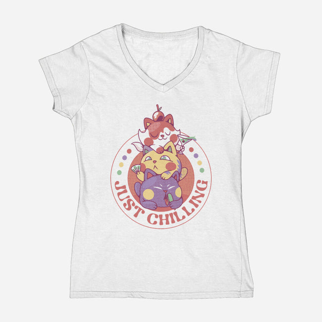 Kitten Cat Ice Cream-Womens-V-Neck-Tee-tobefonseca