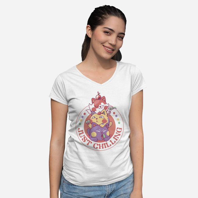 Kitten Cat Ice Cream-Womens-V-Neck-Tee-tobefonseca