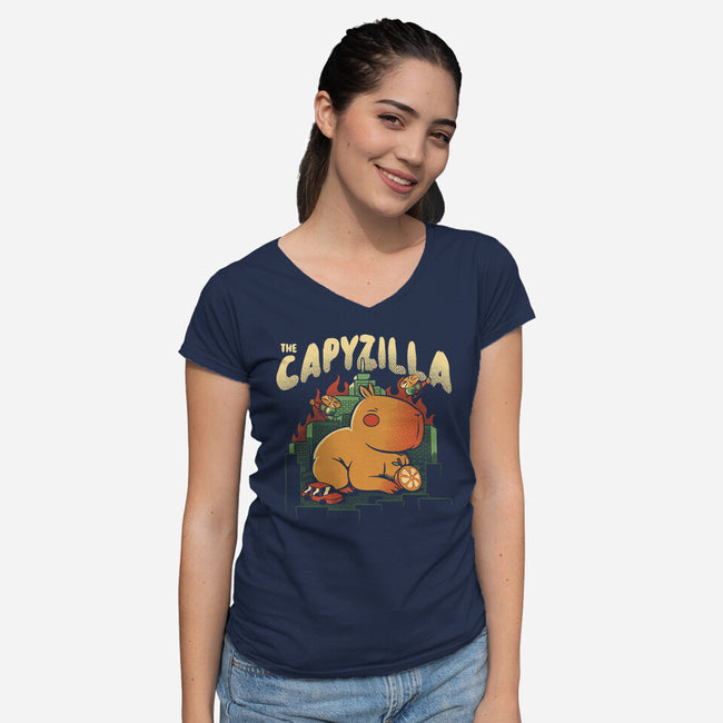 Capyzilla Kawaii Monster-Womens-V-Neck-Tee-tobefonseca