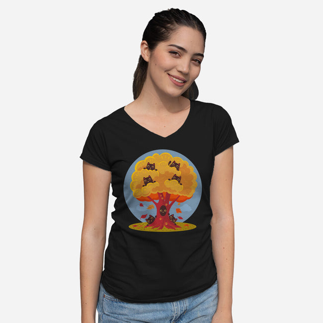 Kitty Tree-Womens-V-Neck-Tee-erion_designs