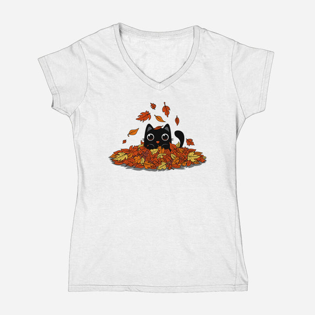 Kitty Leaves-Womens-V-Neck-Tee-erion_designs