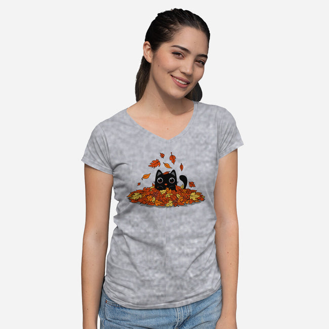 Kitty Leaves-Womens-V-Neck-Tee-erion_designs