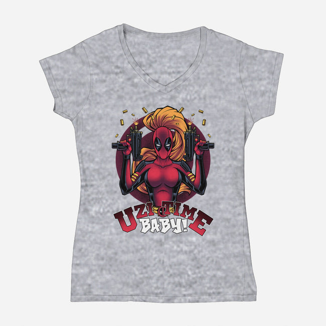 Uzi Time Baby-Womens-V-Neck-Tee-Cattoc_C