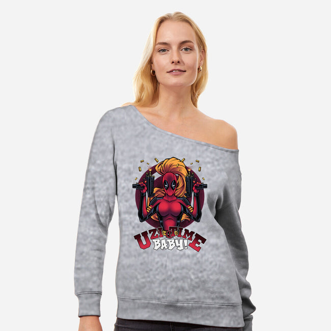 Uzi Time Baby-Womens-Off Shoulder-Sweatshirt-Cattoc_C