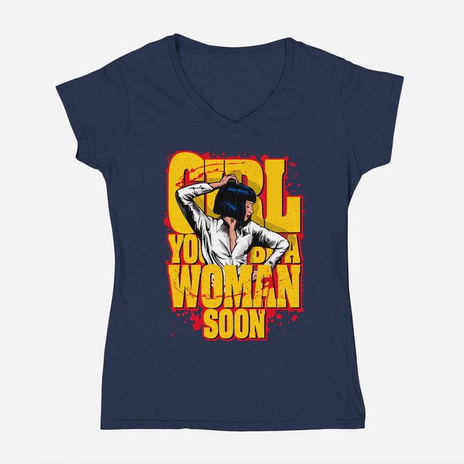 Pulp Girl-Womens-V-Neck-Tee-CappO